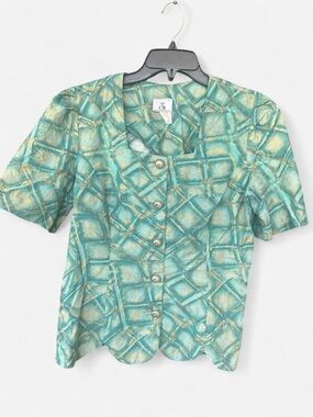 CB New York Vintage Teal & Gold Swirl Blouse